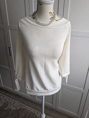 Dynamite Cream Boatneck Tie-Cuff Sweatshirt